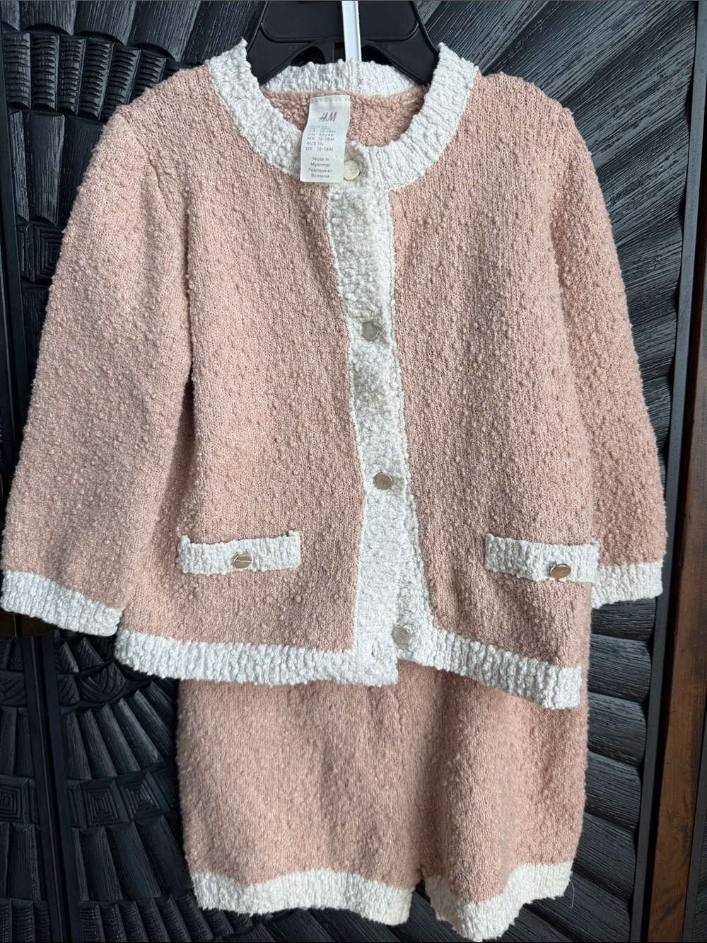 H&M Pink and White Bouclé Jacket & Shorts Set